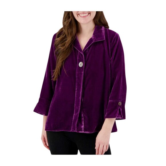 Habitat purple velvet ¾ sleeve button front shirt size L - Picture 1 of 13